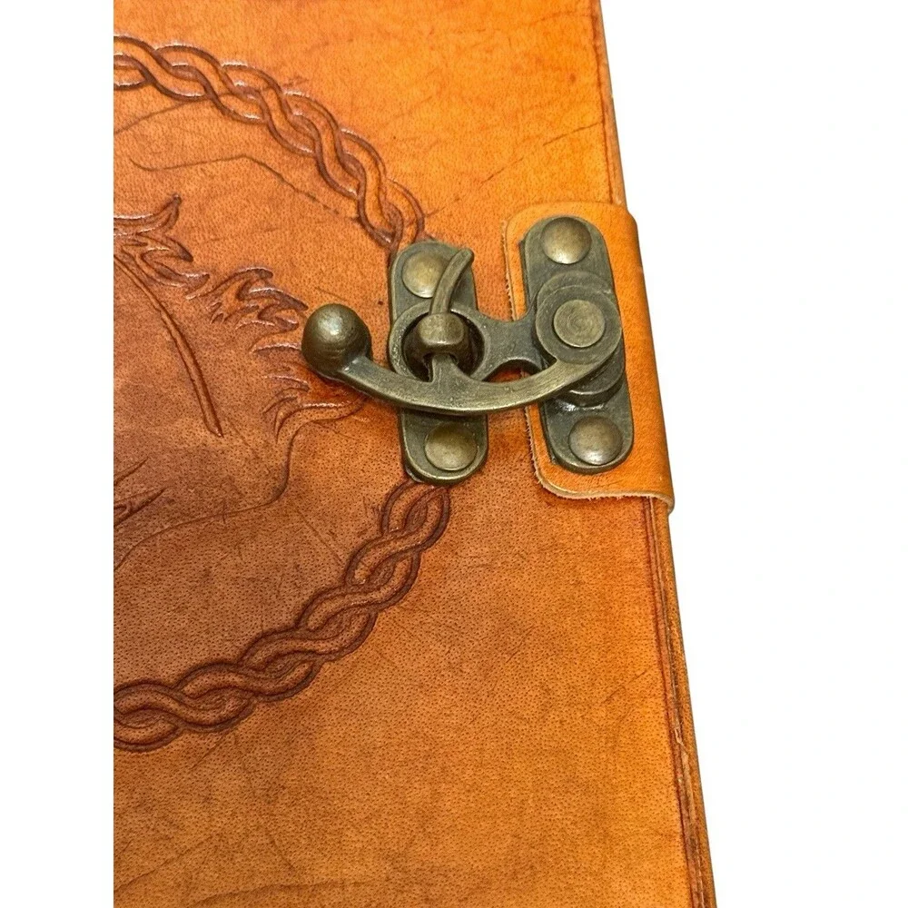Horse Emblem Genuine Leather Journal Diary Parchment Paper Notebook Brown 8